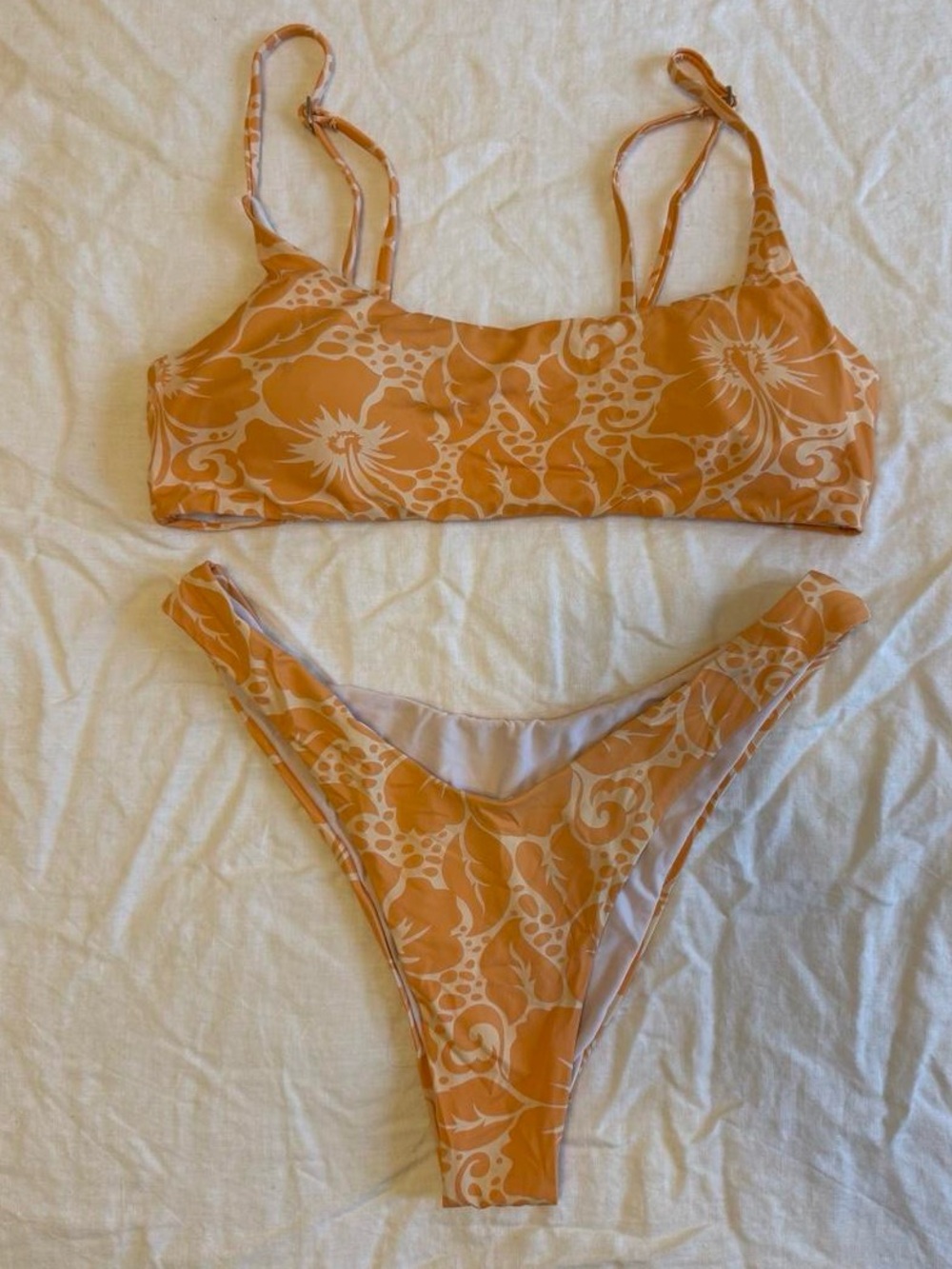 Sunday brunch bikini set with orange and white Hawaiian floral print